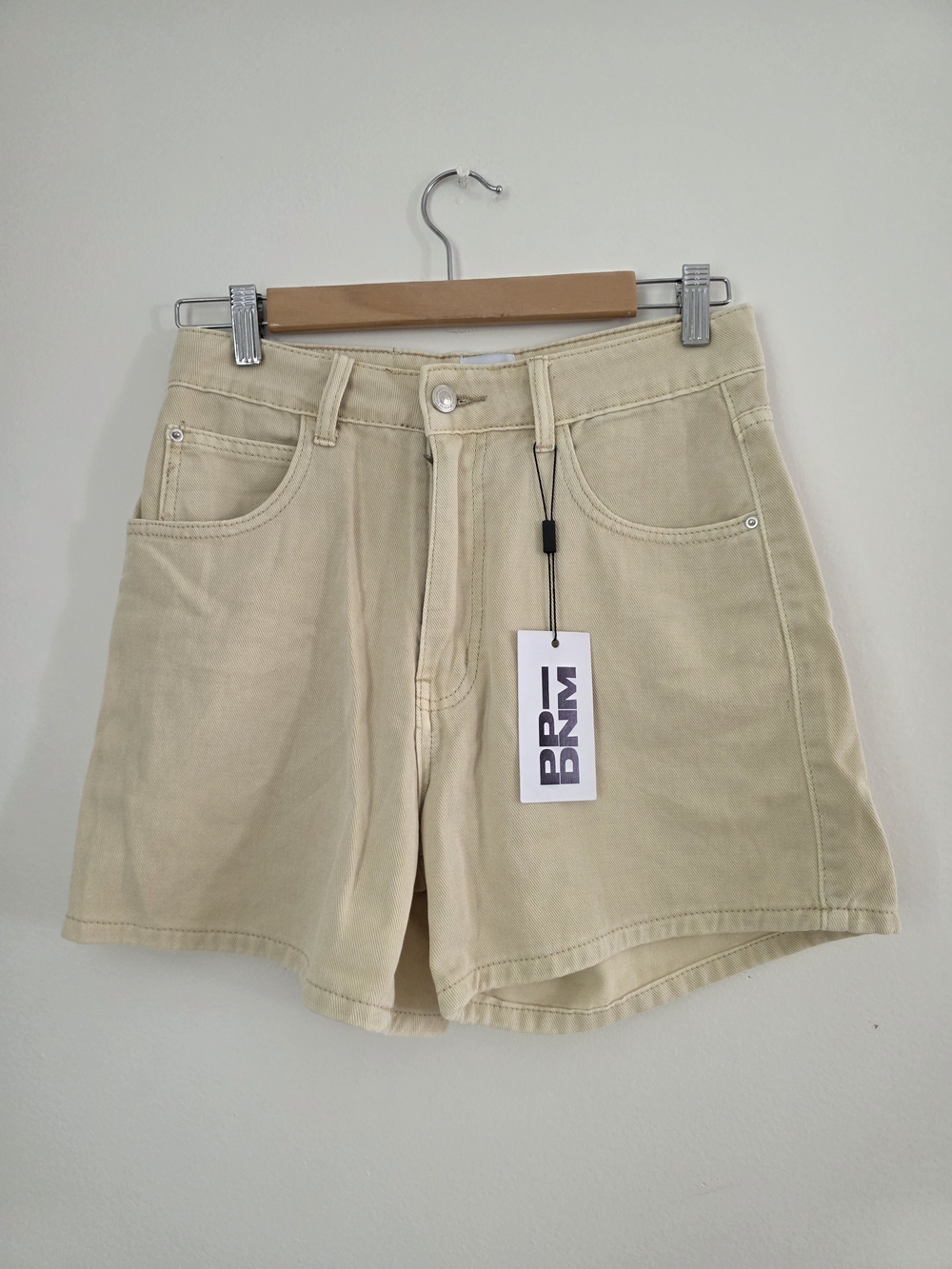 Princess Polly Neutral Beige High-Rise Denim Bermudas